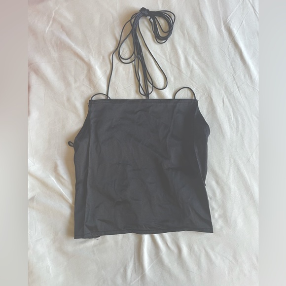 Black lace up silk top - Picture 1 of 2